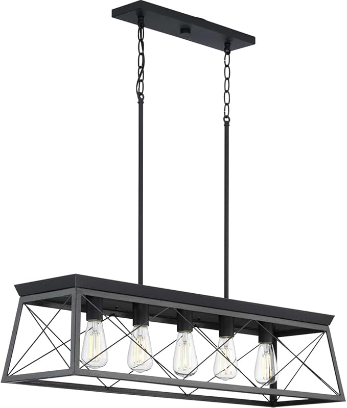 Progress Lighting Briarwood Collection 5-Light Dining Room Light Fixture, Farmhouse Style Modern Chandelier for Kitchen and Dining Room, 38" by 9", Black