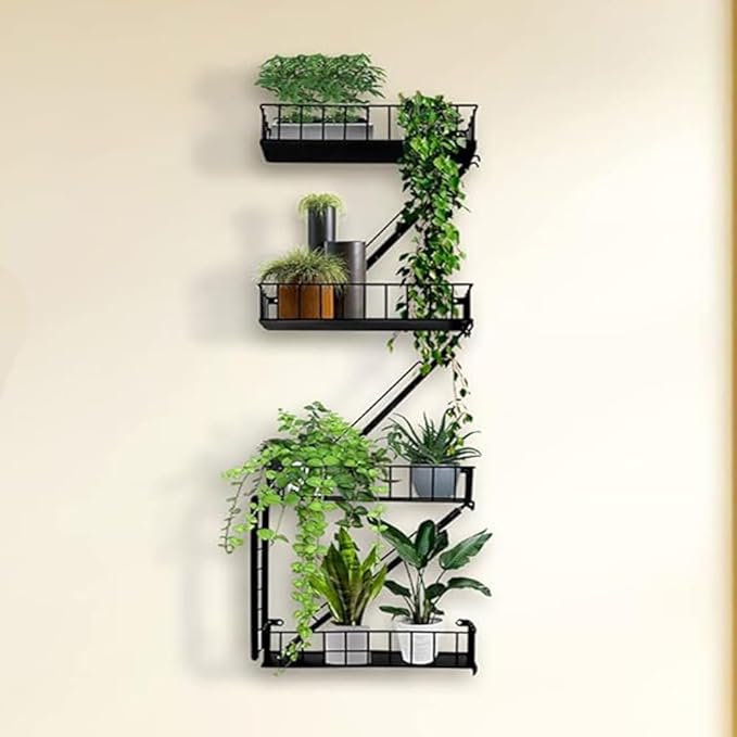 Fire Escape Wall Shelf - 4-Tier Trinket & Action Figure Display with Screwdriver & Screws, Unique Rustic Floating Action Figure Display for Bathroom & Living Room & Home Decor (4 Tier, 1)