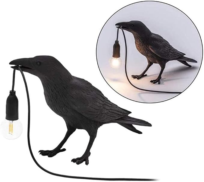 Crow Table Lamps Bird Desk Lamp Bedroom Wall Sconce lamp Light Resin Decoration E12 110V LED Bulb (Black Sitting Table Lamp)