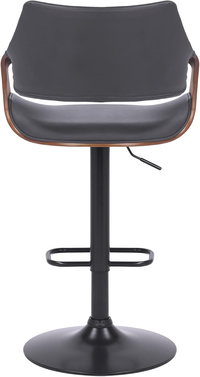 Aspen Adjustable Swivel Gray Faux Leather and Walnut Wood Bar Stool with Black Base