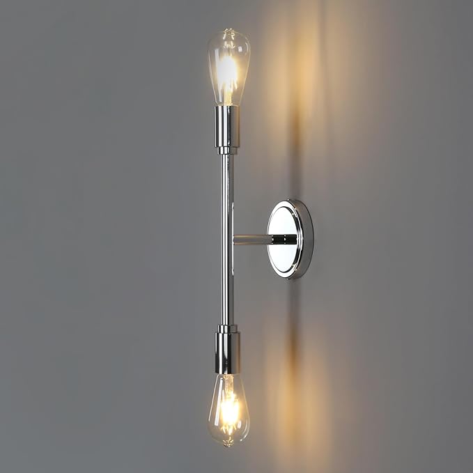Phansthy Wall Sconces Set of Two, Modern Sconces Wall Lighting Fixtures, 2-Light Bathroom Light Over Mirror, Indoor Ceiling Light/Wall Light for Bedroom, Living Room (Chrome 2 Pack)