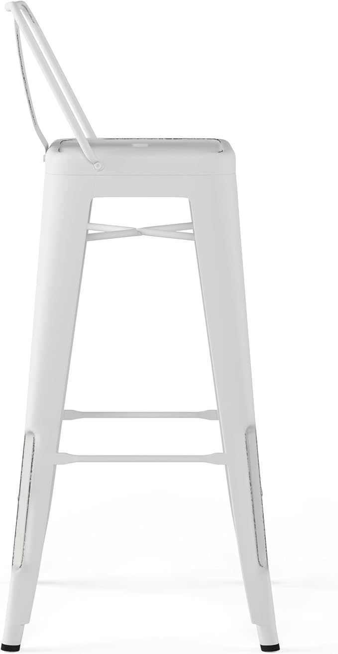 SIMPLIHOME Rayne Industrial Metal 30 inch Bar Stool (Set of 2) in Distressed White for the Dining Room and Kitchen