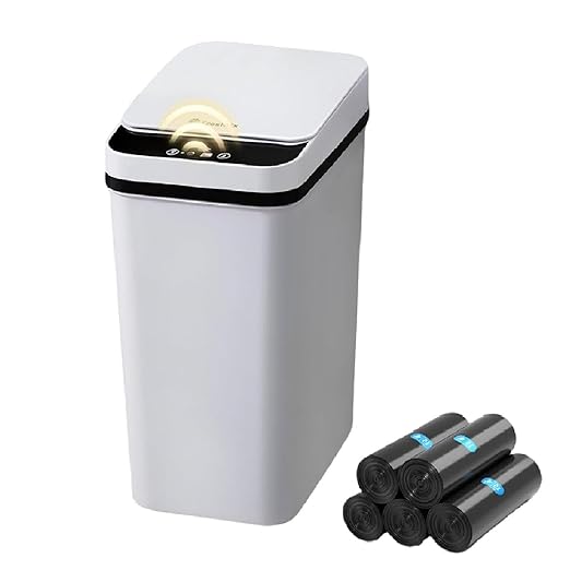 Bathroom Trash Can 2.6 Gallon Automatic Small Garbage Can with Lid, Slim Motion Sensor Plastic Narrow Trash Bin for Bedroom, Kitchen, Office (A-Basic Battery Supply-Grey, 1 Pack(2.6 Gallon))