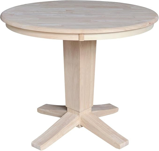 IC INTERNATIONAL CONCEPTS 36" Solid Wood Round Top Pedestal Dining Table in Unfinished