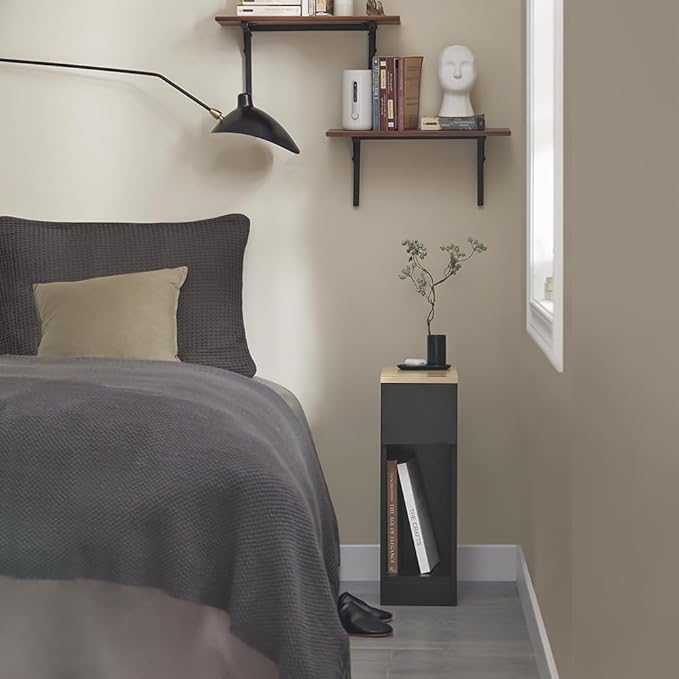 SoBuy Narrow NightStand Set of 2 – Slim Black Bedside Tables with Drawer & Shelf, Compact End Table for Small Bedroom, Couch, Entryway – Skinny Night Stand Set 2 for Storage FBT111-SCHX2