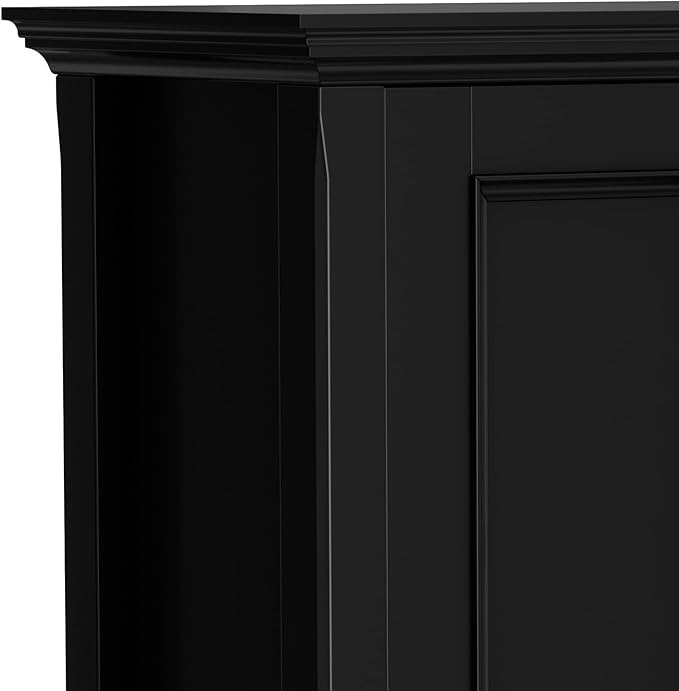 SIMPLIHOME Amherst 32-inch Wide Solid Wood Transitional-Style Low Storage Cabinet in Black for Living Room, Entryway, or Dining Area with Adjustable Shelves
