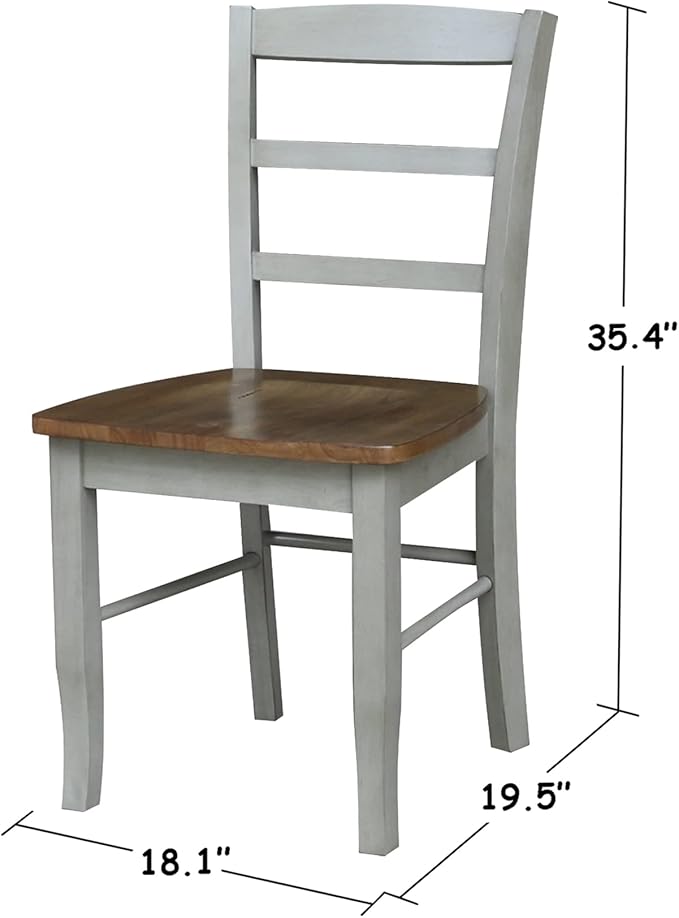 IC INTERNATIONAL CONCEPTS Set of 2 Solid Wood Madrid Ladderback Chairs in Distressed Hickory/Stone