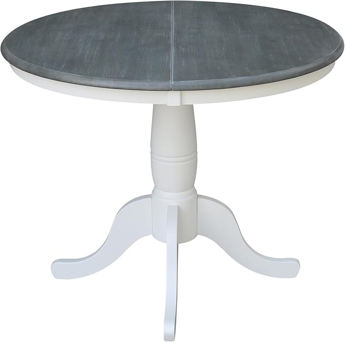 International Concepts 36" Wood Round Table with 12" Leaf in White/Heather Gray