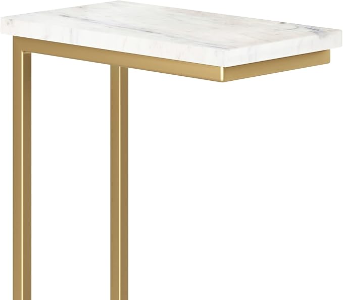 SIMPLIHOME Skyler Metal Table - 18" Wide x 24" High Solid Iron C-Side Table with Genuine White Marble Top in Gold, Contemporary Accent End Table for Living Room or Home Office with Slide-Under Design