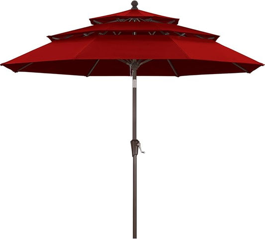 MASTERCANOPY 9ft 3-Tier Olefin Patio Umbrella with Tilt Crank, 5-Year-Non-Fading Canopy & 8 Fiberglass Ribs for Deck, Patio, and Garden, Red