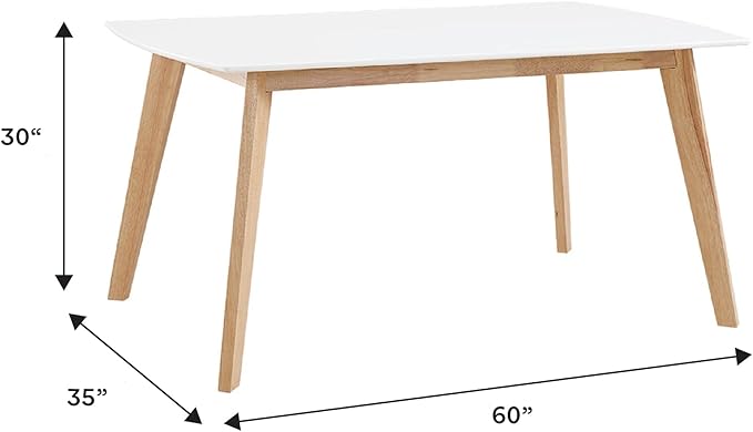 Walker Edison Mid Century Modern Wood Table Dining Room Kitchen Set Dining Chairs, 60 Inch, 6 Person , White and Natural