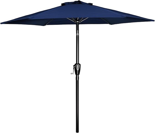 YSSOA 7.5' Patio Umbrella Outdoor Table Market Yard Umbrella with 6 Sturdy Ribs, Dark Blue