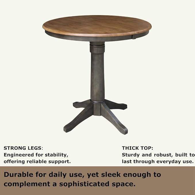 IC INTERNATIONAL CONCEPTS 36" Round Wood Counter Height Dining Table with 12" Leaf in Hickory/Washed Coal