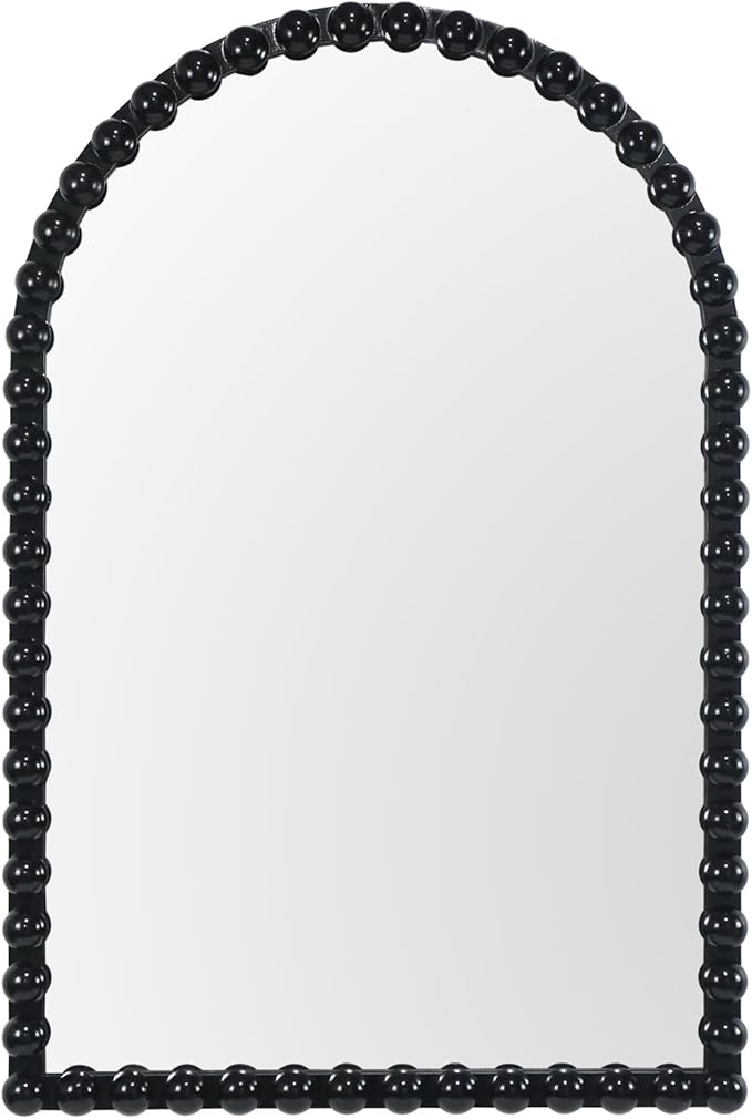 Black Beaded Arched Wall Mirror 24x36 Inch, Vintage Decorative Arch Mirror with Beaded Frame, Accent Mirror for Entryway, Bathroom, Living Room, Bedroom, Fireplace