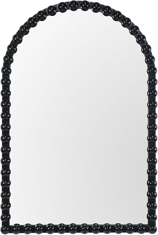 Black Beaded Arched Wall Mirror 24x36 Inch, Vintage Decorative Arch Mirror with Beaded Frame, Accent Mirror for Entryway, Bathroom, Living Room, Bedroom, Fireplace