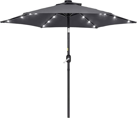 7.5ft Outdoor Umbrella Patio Umbrella with Solar Lights,18 LED Lighted Table Market Outdoor Umbrella, 2-Year-Non-Fading, for Pool, Deck, Garden,Backyard