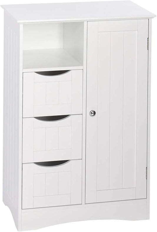 RiverRidge Ashland Bathroom Storage Cabinet with 3 Drawers, Adjustable Shelf & Beadboard Styling - White Bathroom organizer - Freestanding Storage Cabinet