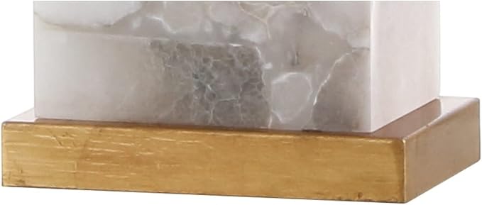 JONATHAN Y 27.5" White/Gold Modern Alabaster LED Table Lamp for Home Decor, White Linen Shade, Coastal Nightstand Lamp with Built-in Base Accent Light JYL6201A
