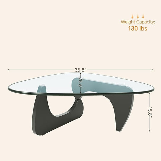 Coffee Tables Glass Small Farmhouse Coffee Table Mid-Century Modern Wood Center Table for Living Room, Black Transparent, 36 Inch