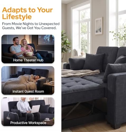 70" Queen Pull Out Sleeper Sofa with USB Port & Cup Holder, Gray