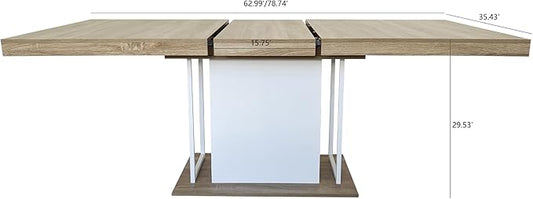 63" - 79" Extendable Dining Room Table, Expandable Kitchen Table for 6 to 10 People, Modern Wood Conference Table, Large Farmhouse Dining Table(White Oak)