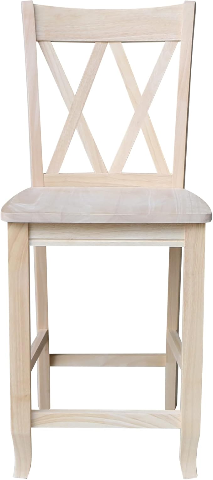 International Concepts Double X-Back Counter Stool, 24-Inch Seat, Solid Parawood, Unfinished