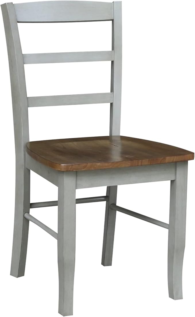 IC INTERNATIONAL CONCEPTS Set of 2 Solid Wood Madrid Ladderback Chairs in Distressed Hickory/Stone