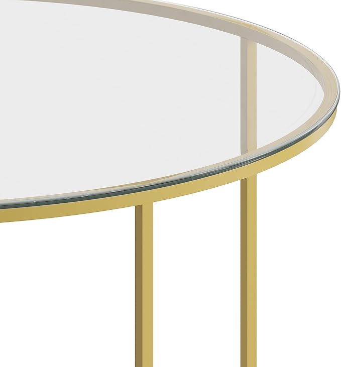Flash Furniture Greenwich Collection Coffee Table - Modern Clear Glass Coffee Table - Crisscross Brushed Gold Frame