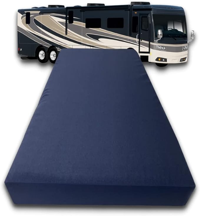 FoamRush 6-Inch Bunk (35" x 79") Gel Memory Foam RV Mattress Replacement with Canvas Navy Cover, Medium Firm, Made in USA, Camper Trailer, Removable Water-Resistant Outdoor/Indoor Cover w Zip