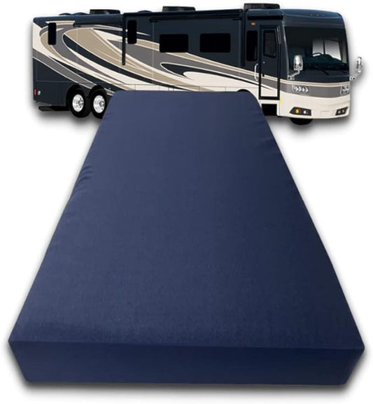 FoamRush 6-Inch Bunk (35" x 79") Gel Memory Foam RV Mattress Replacement with Canvas Navy Cover, Medium Firm, Made in USA, Camper Trailer, Removable Water-Resistant Outdoor/Indoor Cover w Zip