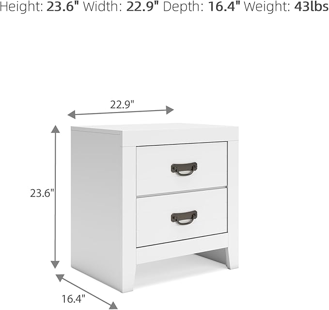 Signature Design by Ashley Binterglen Casual 2 Drawer Nightstand with Safety Stop, 23.63" Tall, White