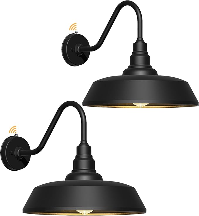 21" Large Gooseneck Barn Light Outdoor 2-Pack, Dusk to Dawn Black Exterior Light Fixture for Farmhouse, Porch, Patio, Gooseneck Lighting