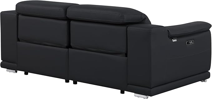 Blackjack Furniture Venice Top Grain Italian Leather Power Recliner Loveseat Sofa - 80" Theater Seating Modern Couch for Living Room Apartment Lounge Home with Adjustable Headrests & USB Port, Black