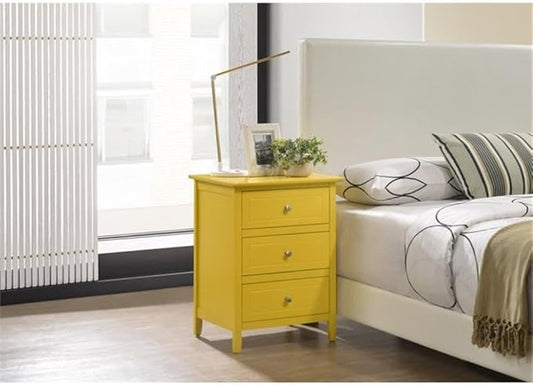 Glory Furniture Daniel 3 Drawer Nightstand in Yellow