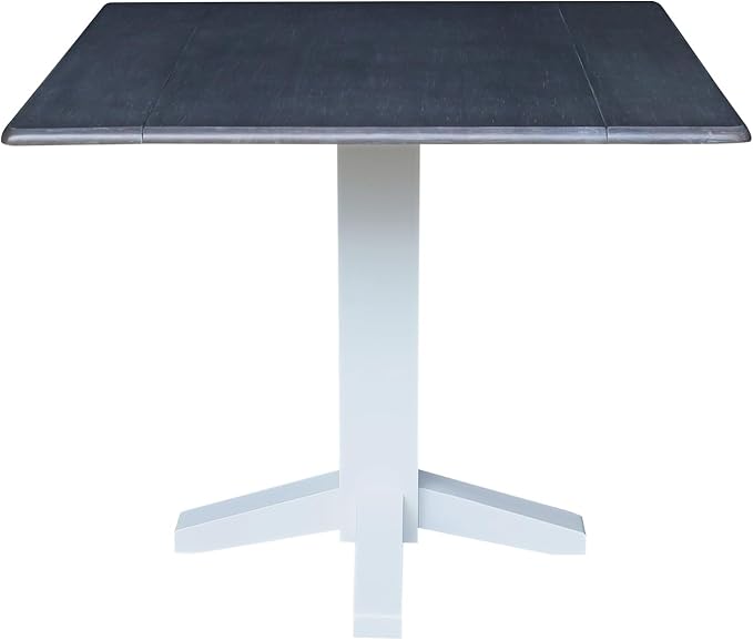 Solid Wood 36" Square Dual Drop Leaf Dining Table, White/Heather Gray