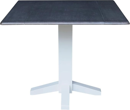 Solid Wood 36" Square Dual Drop Leaf Dining Table, White/Heather Gray