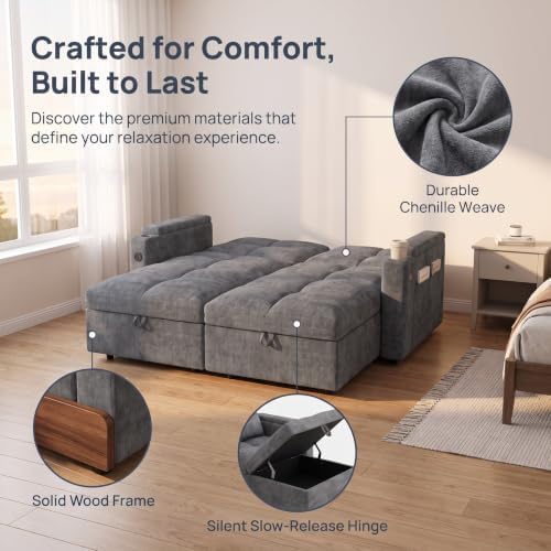 Convertible Sectional Sofa Bed with Storage, Tray & USB Port, Grey