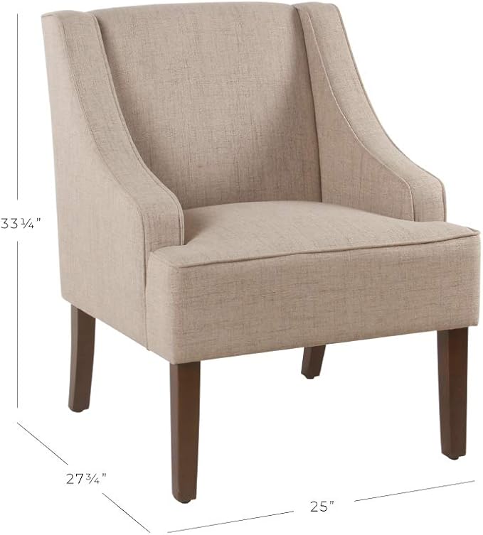 Homepop Upholstered Classic Swoop Arm Accent Chair Home Décor, Natural Linen