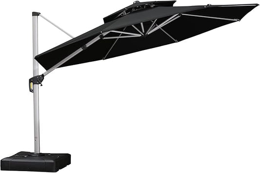 PURPLE LEAF 12 Feet Double Top Round Deluxe Patio Umbrella Offset Hanging Umbrella Outdoor Market Umbrella Garden Umbrella, Black