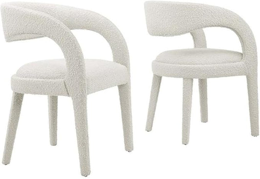Modway EEI-6562-IVO Pinnacle Boucle Upholstered Dining Chair Set of Two, Ivory