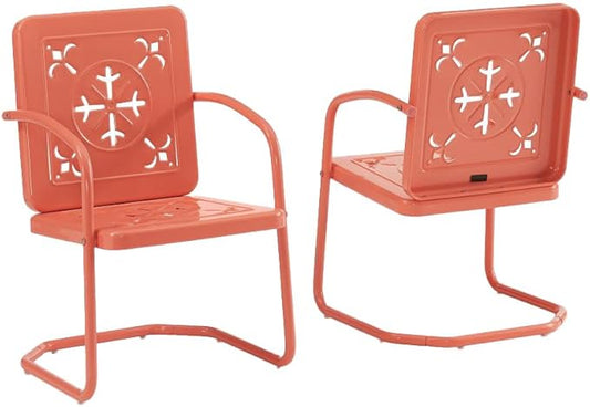 Crosley Furniture Azalea 2-Piece Outdoor Chair Set, Vintage Retro Metal Patio Chairs for Dining, Porch, Deck, Coral Gloss
