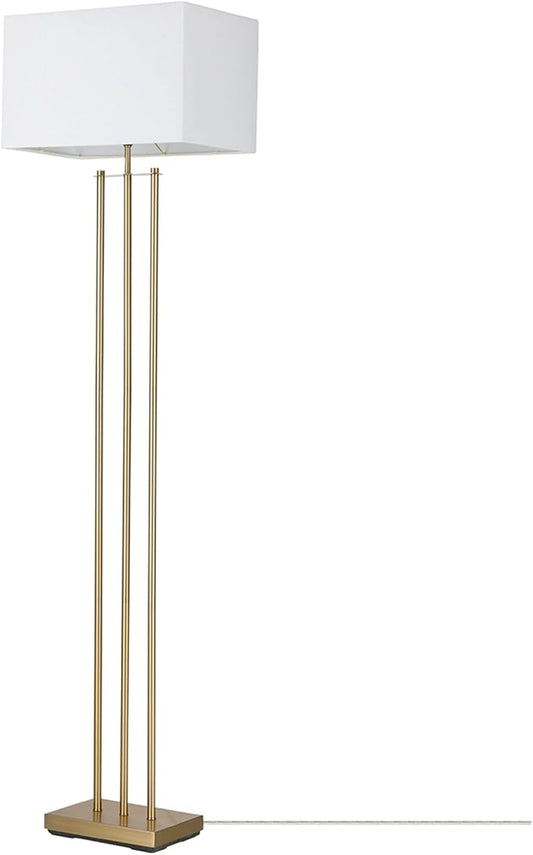 Globe Electric x Novogratz 67775 62" Floor Lamp, Matte Brass, White Linen Shade, Rotary Switch on Socket, Minimalist Lighting for Living Room, Bedroom or Office, Tall Corner Reading Light