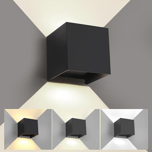 Outdoor Wall Lights Exterior Wall Sconce & Indoor Wall Sconces,15W Black Square Wall Sconces Lighting,3000K/4000K/6500K,ETL Listed Up and Down Lights Outdoor Porch Light(4.33 Inch,1 Pack)