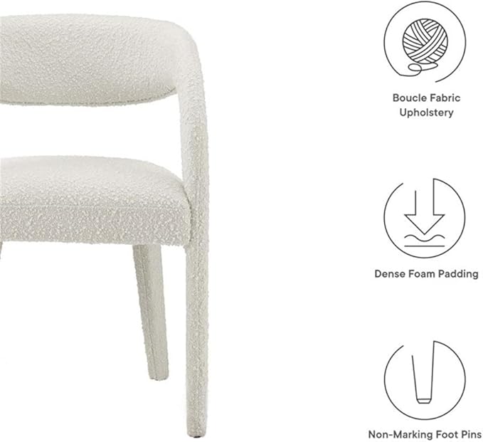 Modway EEI-6562-IVO Pinnacle Boucle Upholstered Dining Chair Set of Two, Ivory