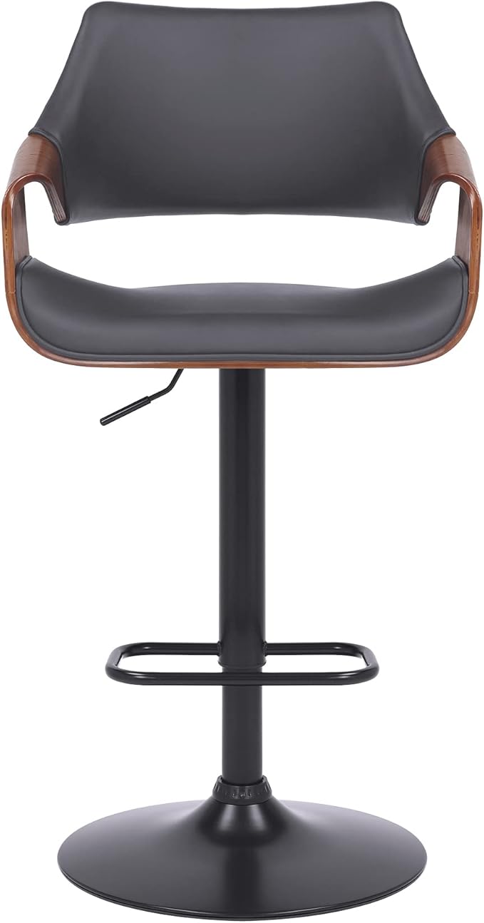 Aspen Adjustable Swivel Gray Faux Leather and Walnut Wood Bar Stool with Black Base