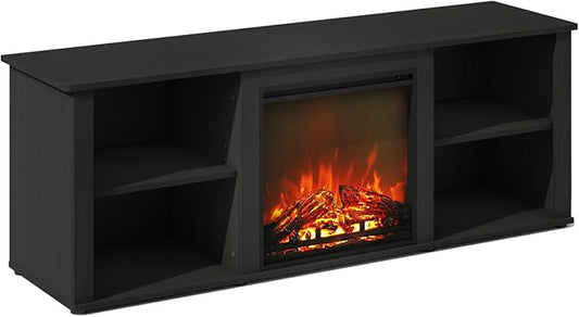 Furinno Jensen Fireplace TV Stand, NO Heat Decorative Electric Fireplace TV Stand for TV up to 60 Inch, with Open Storage, for Living Room, Americano