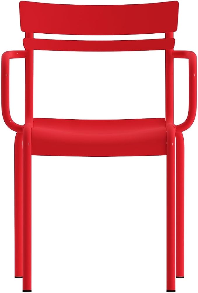 Flash Furniture Nash Commercial Grade Steel Stack Chair, Indoor-Outdoor Arm Chair with 2 Slat Back, Red
