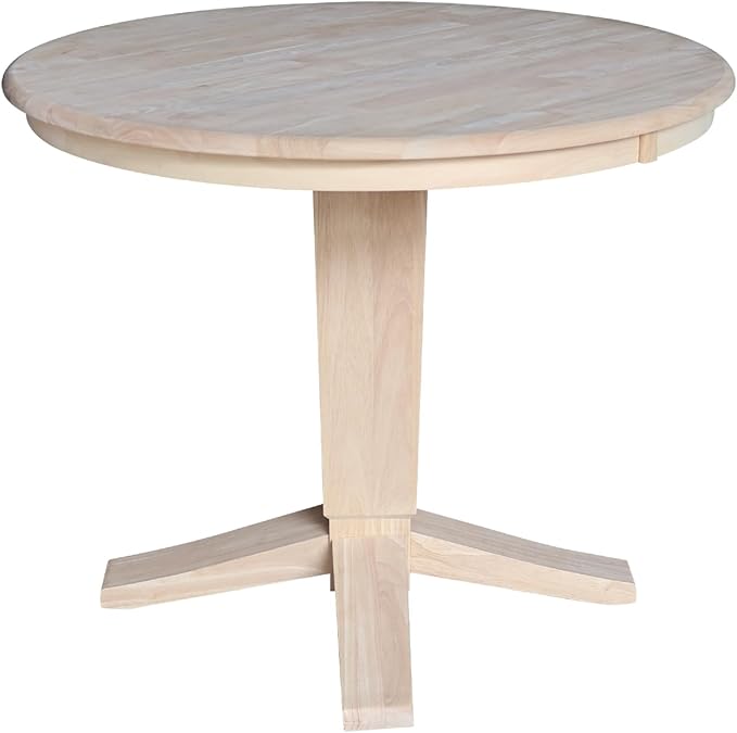 IC INTERNATIONAL CONCEPTS 36" Solid Wood Round Top Pedestal Dining Table in Unfinished