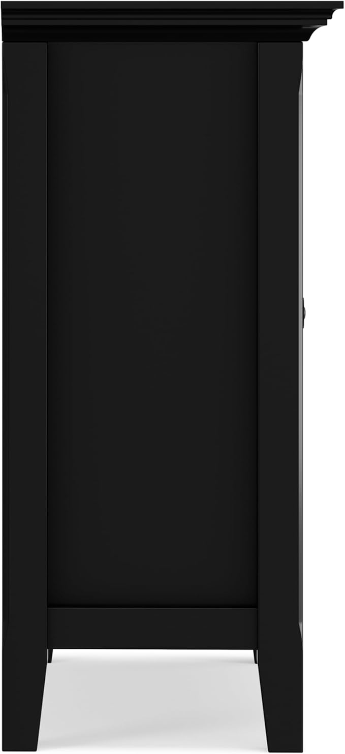 SIMPLIHOME Amherst 32-inch Wide Solid Wood Transitional-Style Low Storage Cabinet in Black for Living Room, Entryway, or Dining Area with Adjustable Shelves