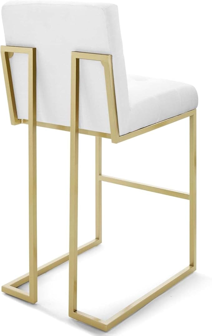 Modway Privy Stainless Steel Performance Velvet Bar Stool Set of 2, Gold White